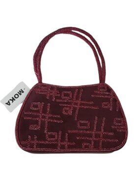 NWT Moka Burgundy Beaded Mini Shoulder Bag Geometric Evening Purse